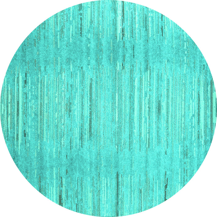 Round Machine Washable Abstract Turquoise Contemporary Area Rugs, wshcon1473turq