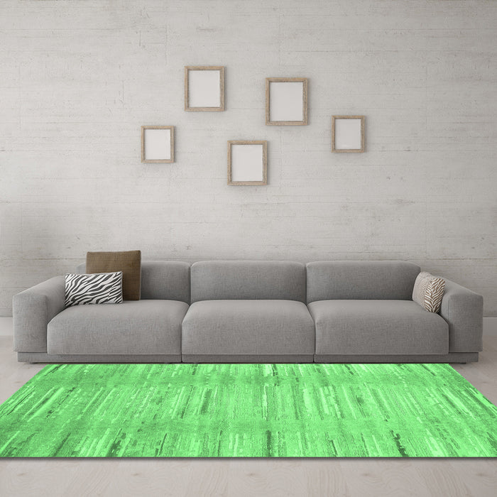 Machine Washable Abstract Emerald Green Contemporary Area Rugs in a Living Room,, wshcon1473emgrn