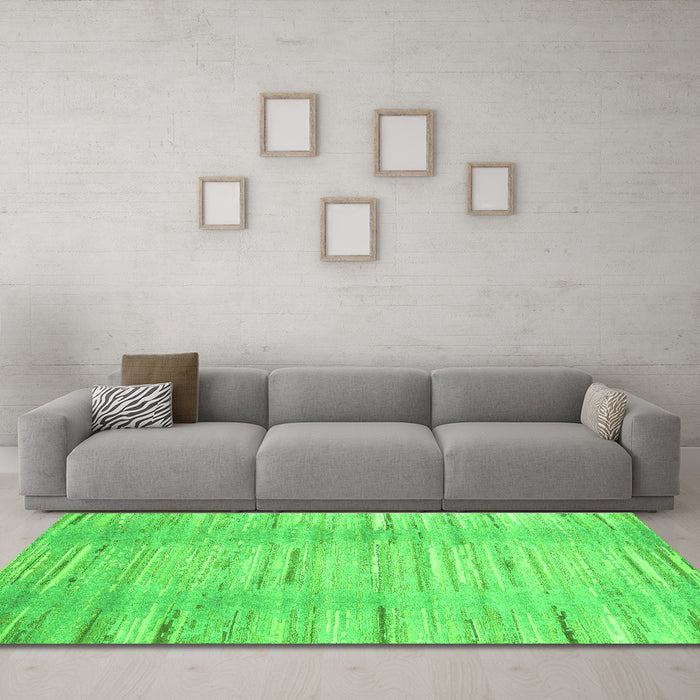 Machine Washable Abstract Green Contemporary Area Rugs in a Living Room,, wshcon1473grn