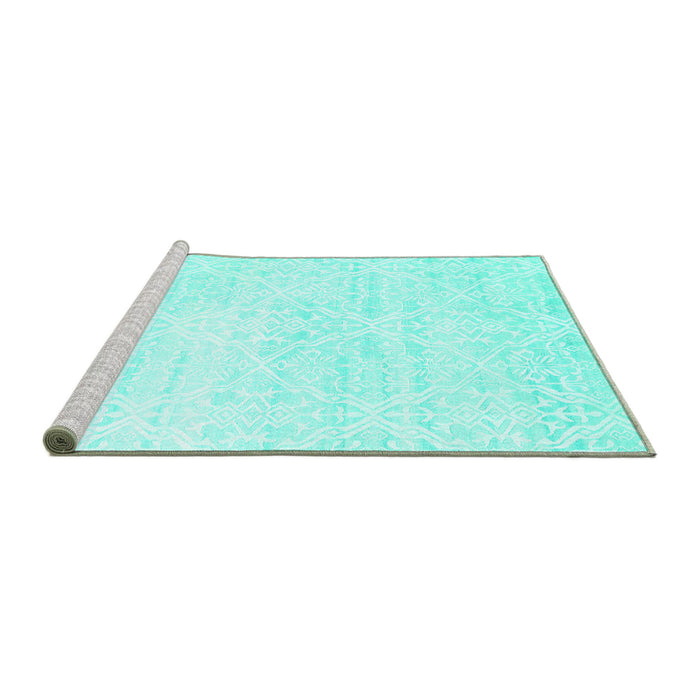 Sideview of Machine Washable Solid Turquoise Modern Area Rugs, wshcon1474turq
