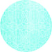 Round Machine Washable Solid Turquoise Modern Area Rugs, wshcon1474turq