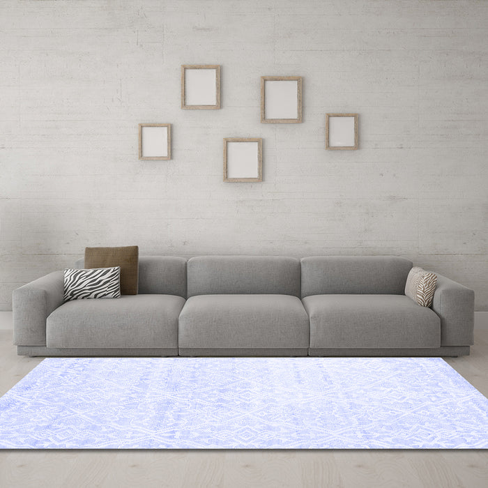 Machine Washable Solid Blue Modern Rug in a Living Room, wshcon1474blu