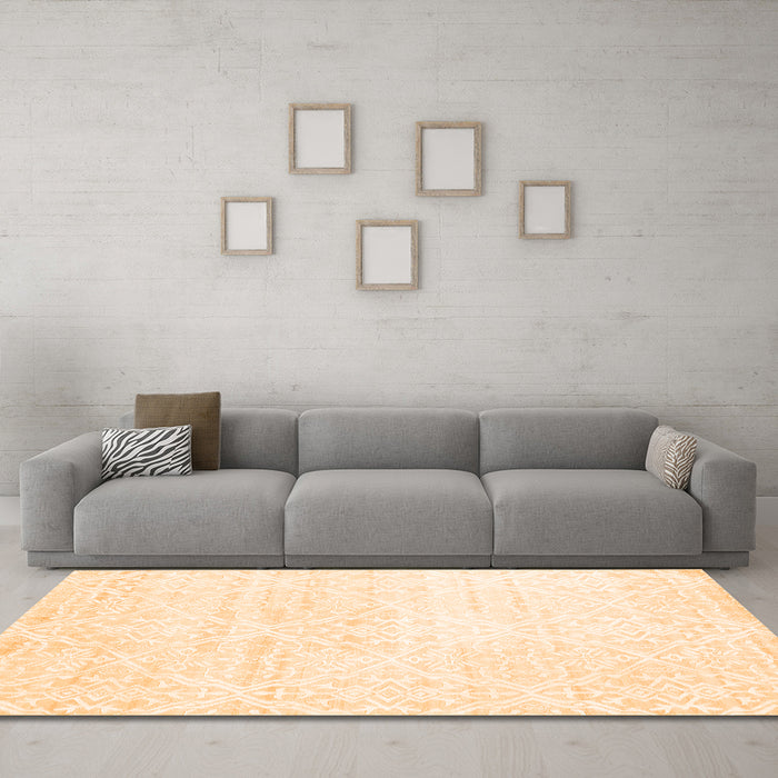 Machine Washable Solid Orange Modern Area Rugs in a Living Room, wshcon1474org
