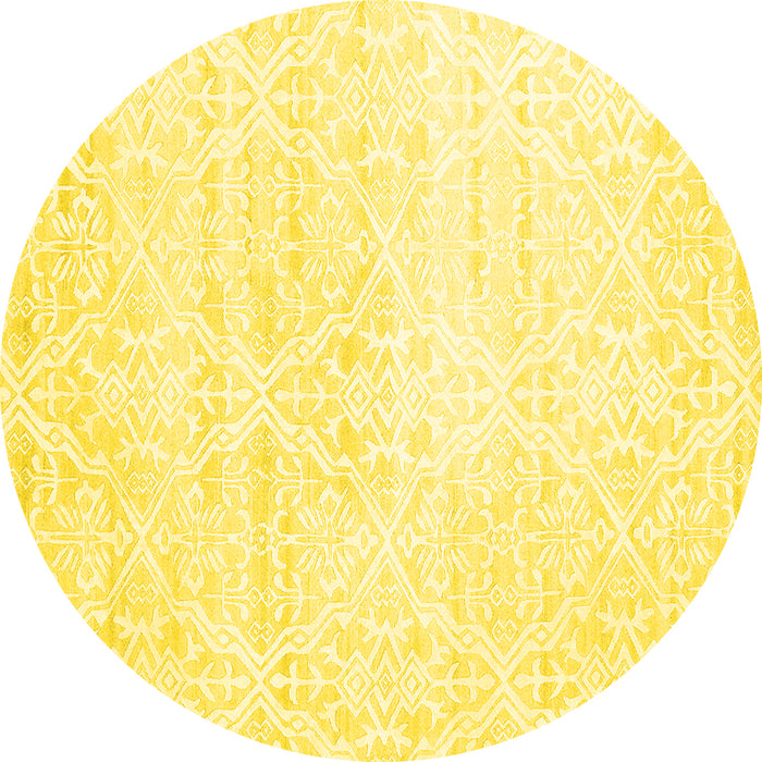 Round Machine Washable Solid Yellow Modern Rug, wshcon1474yw