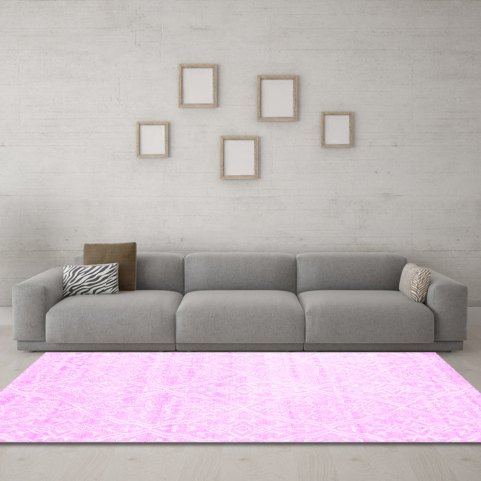 Machine Washable Solid Pink Modern Rug in a Living Room, wshcon1474pnk