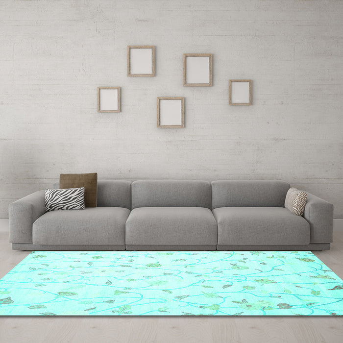 Machine Washable Solid Turquoise Modern Area Rugs in a Living Room,, wshcon1475turq