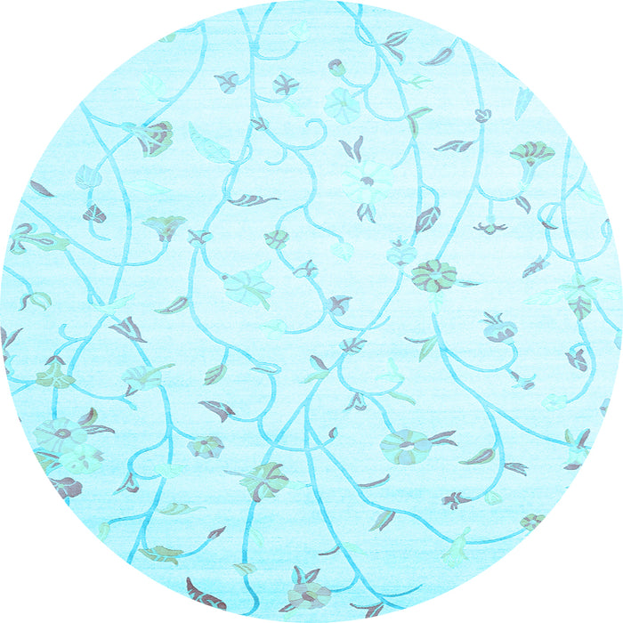 Round Machine Washable Solid Light Blue Modern Rug, wshcon1475lblu