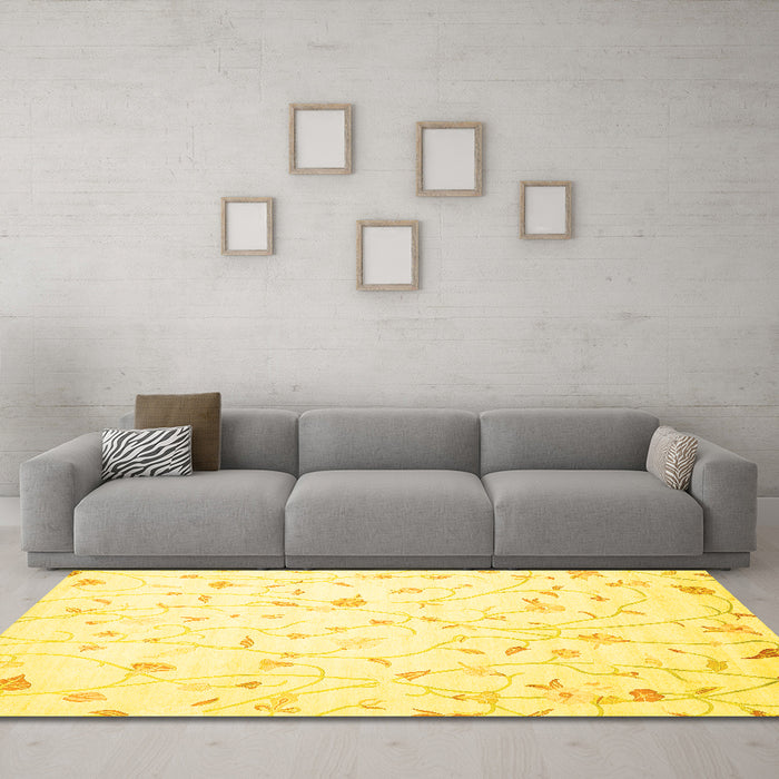 Machine Washable Solid Yellow Modern Rug in a Living Room, wshcon1475yw