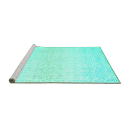Sideview of Machine Washable Abstract Turquoise Contemporary Area Rugs, wshcon1476turq