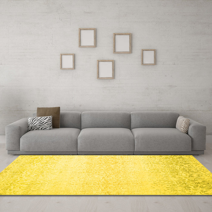 Machine Washable Abstract Yellow Contemporary Rug in a Living Room, wshcon1476yw