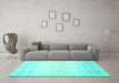 Machine Washable Abstract Turquoise Contemporary Area Rugs in a Living Room,, wshcon1476turq