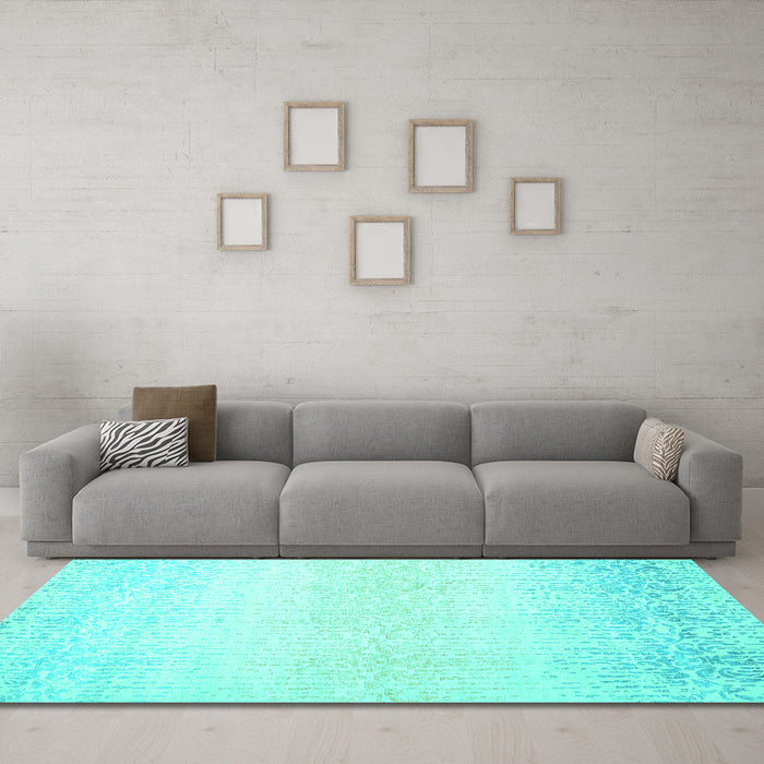 Machine Washable Abstract Turquoise Contemporary Area Rugs in a Living Room,, wshcon1476turq