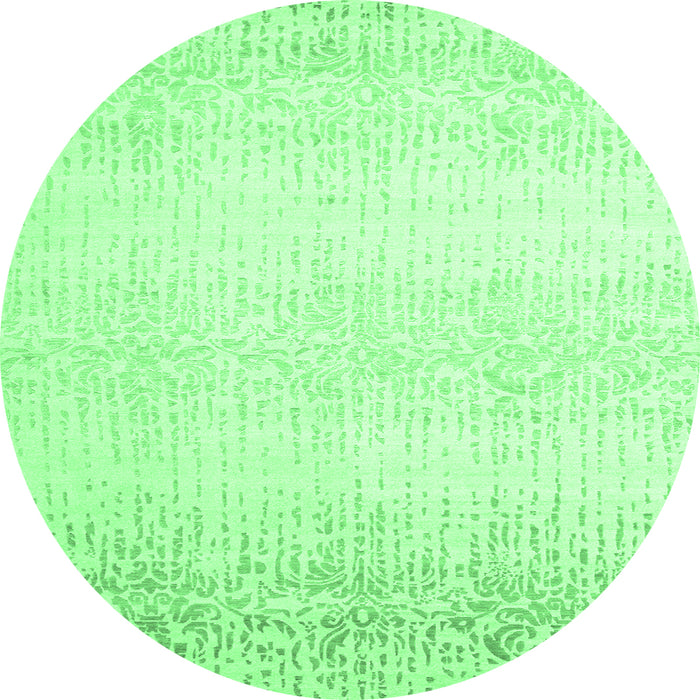 Round Machine Washable Abstract Emerald Green Contemporary Area Rugs, wshcon1476emgrn