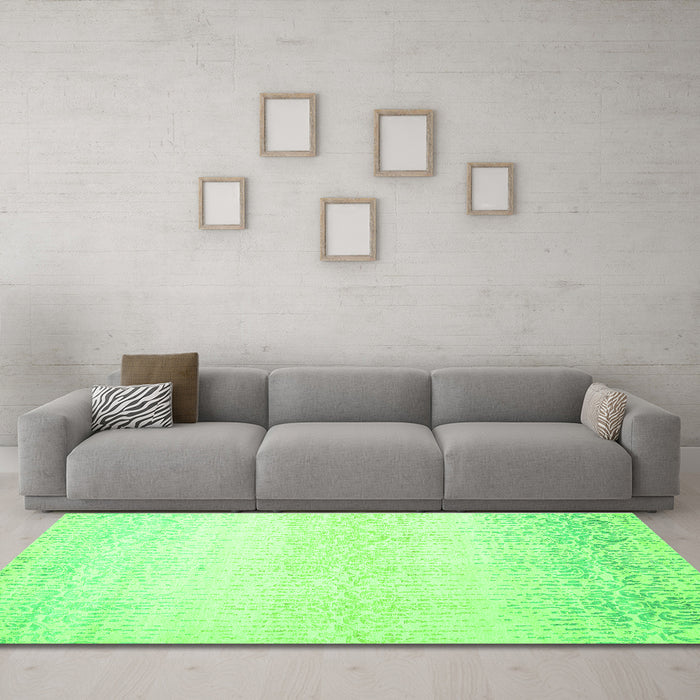 Machine Washable Abstract Green Contemporary Area Rugs in a Living Room,, wshcon1476grn
