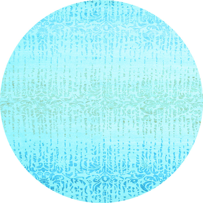 Round Machine Washable Abstract Light Blue Contemporary Rug, wshcon1476lblu