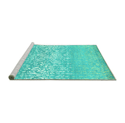 Sideview of Machine Washable Abstract Turquoise Contemporary Area Rugs, wshcon1477turq