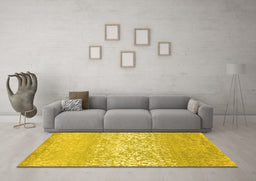 Machine Washable Abstract Yellow Contemporary Rug in a Living Room, wshcon1477yw
