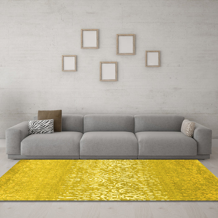 Machine Washable Abstract Yellow Contemporary Rug in a Living Room, wshcon1477yw