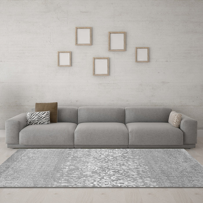 Machine Washable Abstract Gray Contemporary Rug in a Living Room,, wshcon1477gry
