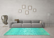 Machine Washable Abstract Turquoise Contemporary Area Rugs in a Living Room,, wshcon1477turq