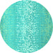 Round Machine Washable Abstract Turquoise Contemporary Area Rugs, wshcon1477turq