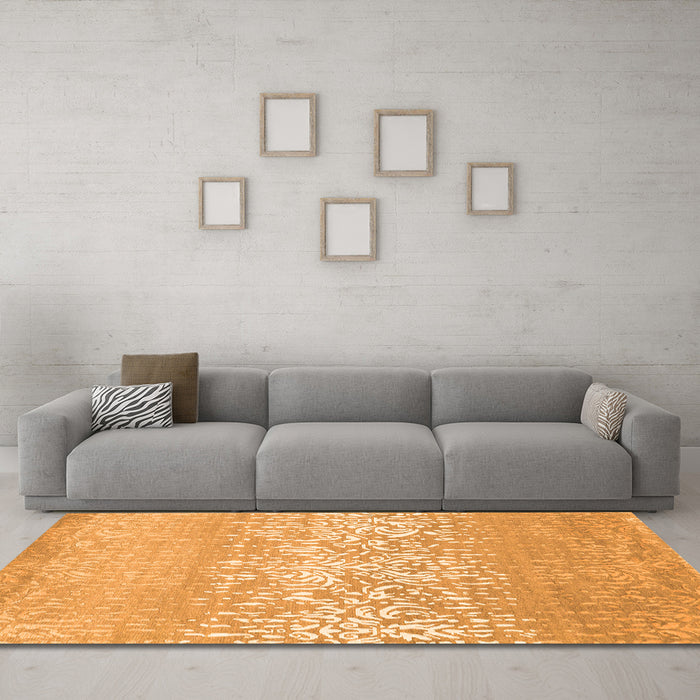 Machine Washable Abstract Orange Contemporary Area Rugs in a Living Room, wshcon1477org