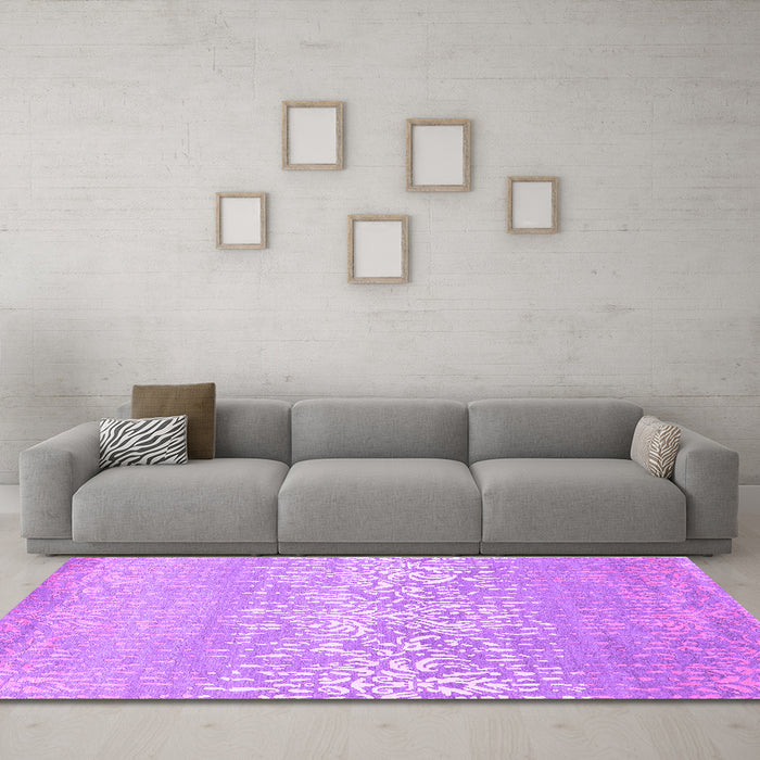 Machine Washable Abstract Purple Contemporary Area Rugs in a Living Room, wshcon1477pur