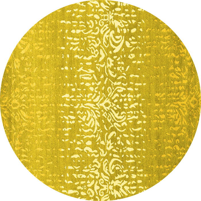 Round Abstract Yellow Contemporary Rug, con1477yw