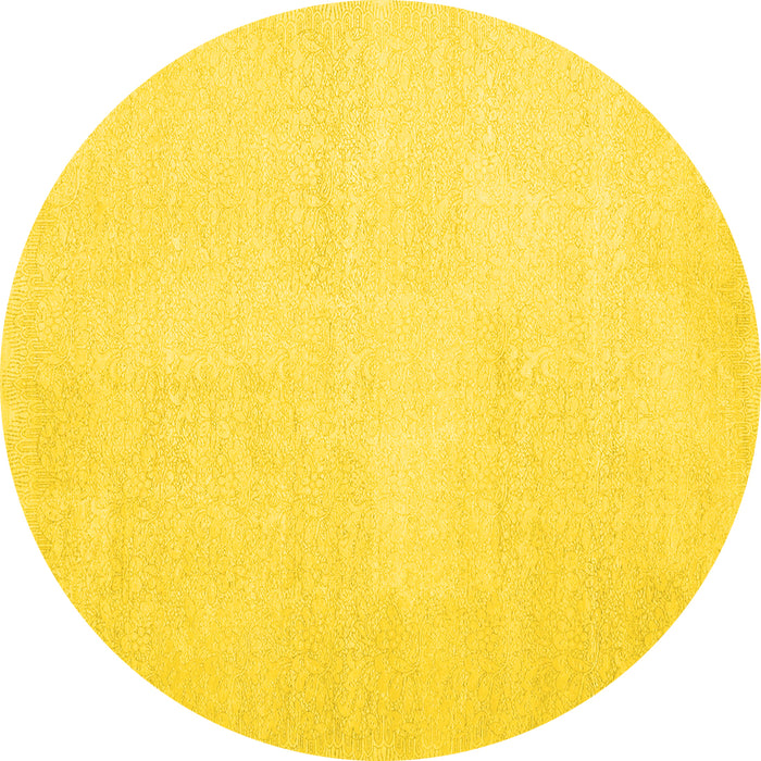 Round Machine Washable Solid Yellow Modern Rug, wshcon1478yw