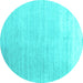 Round Abstract Turquoise Contemporary Rug, con1479turq