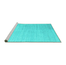 Sideview of Machine Washable Abstract Turquoise Contemporary Area Rugs, wshcon1479turq