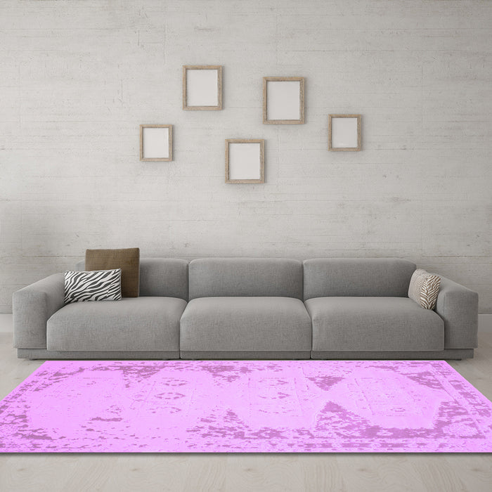 Machine Washable Abstract Purple Contemporary Area Rugs in a Living Room, wshcon147pur