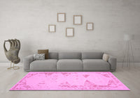 Machine Washable Abstract Pink Contemporary Rug, wshcon147pnk