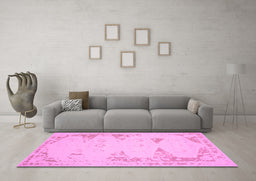 Machine Washable Abstract Pink Contemporary Rug in a Living Room, wshcon147pnk