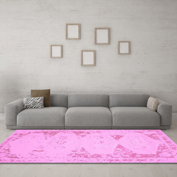 Machine Washable Abstract Pink Contemporary Rug in a Living Room, wshcon147pnk