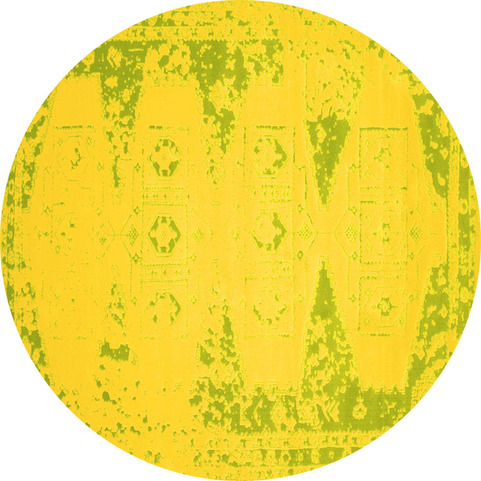 Round Machine Washable Abstract Yellow Contemporary Rug, wshcon147yw
