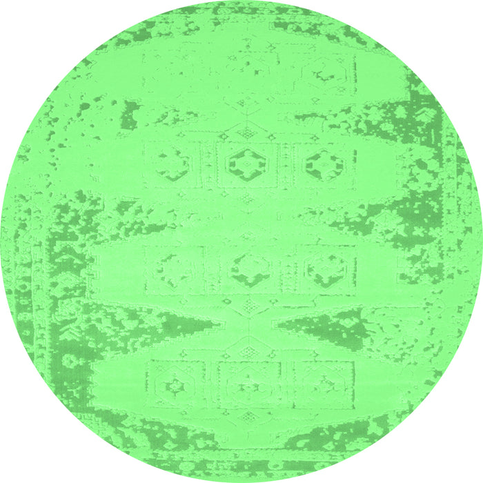 Round Machine Washable Abstract Emerald Green Contemporary Area Rugs, wshcon147emgrn