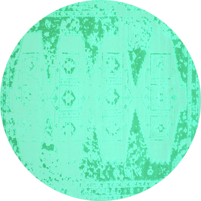 Round Machine Washable Abstract Turquoise Contemporary Area Rugs, wshcon147turq