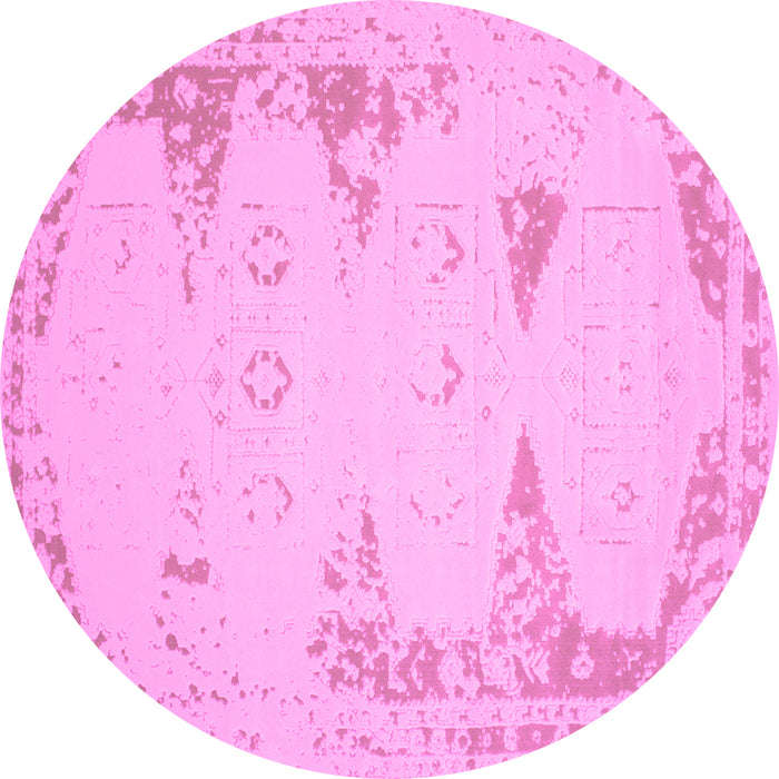 Round Abstract Pink Contemporary Rug, con147pnk