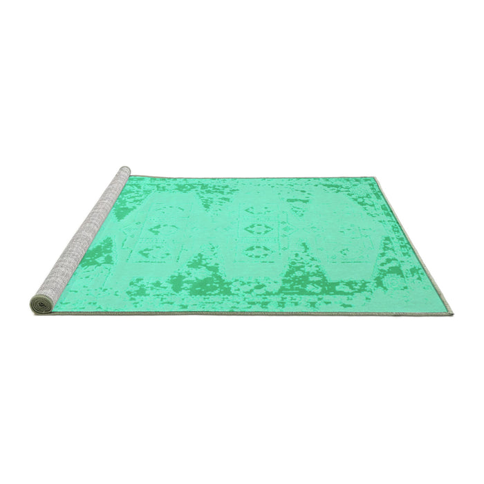 Sideview of Machine Washable Abstract Turquoise Contemporary Area Rugs, wshcon147turq