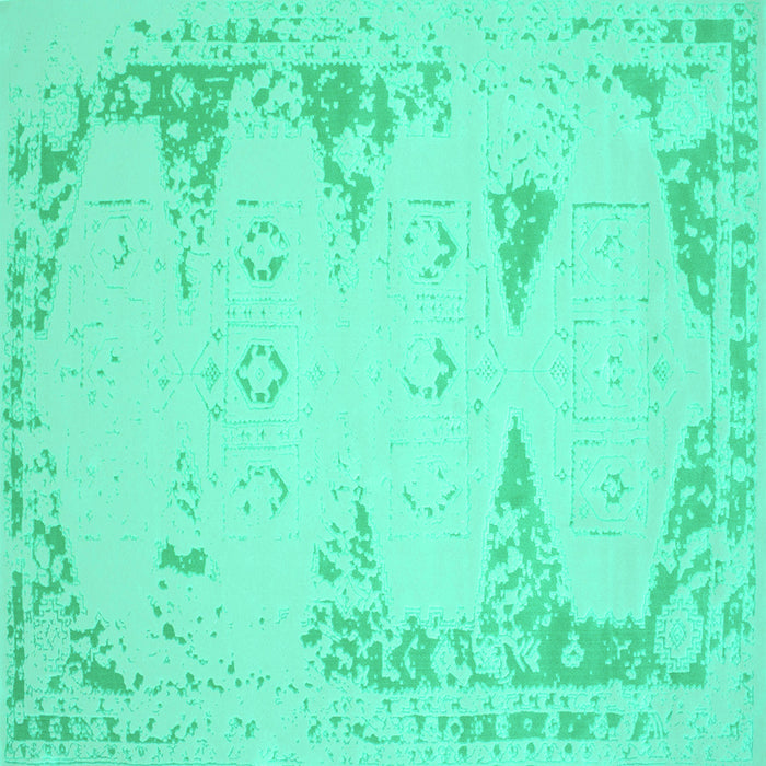 Square Machine Washable Abstract Turquoise Contemporary Area Rugs, wshcon147turq
