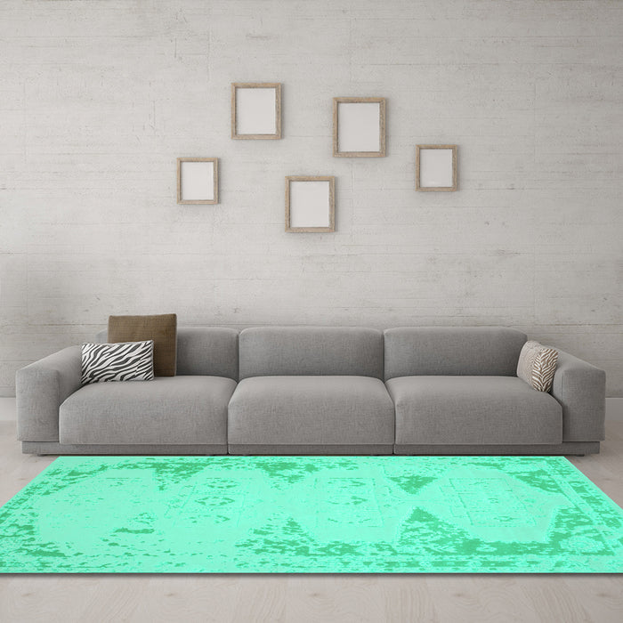 Machine Washable Abstract Turquoise Contemporary Area Rugs in a Living Room,, wshcon147turq