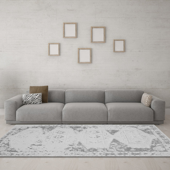 Machine Washable Abstract Gray Contemporary Rug in a Living Room,, wshcon147gry