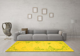 Machine Washable Abstract Yellow Contemporary Rug in a Living Room, wshcon147yw
