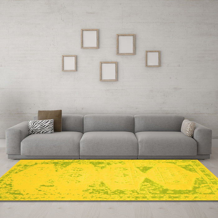 Machine Washable Abstract Yellow Contemporary Rug in a Living Room, wshcon147yw