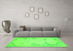 Machine Washable Abstract Green Contemporary Area Rugs in a Living Room,, wshcon147grn