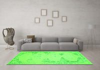 Machine Washable Abstract Green Contemporary Rug, wshcon147grn