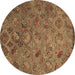 Round Machine Washable Abstract Brown Contemporary Rug, wshcon1480brn