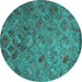 Round Abstract Turquoise Contemporary Rug, con1480turq