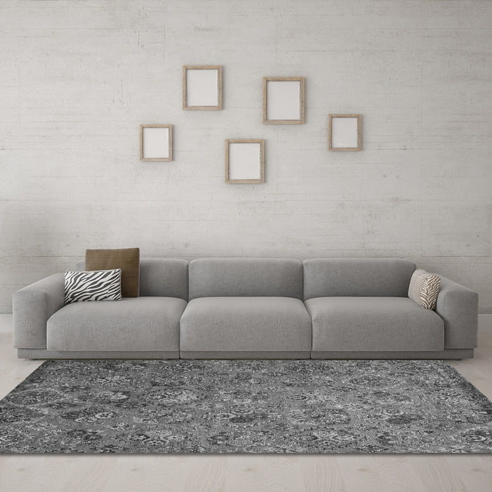Machine Washable Abstract Gray Contemporary Rug in a Living Room,, wshcon1480gry